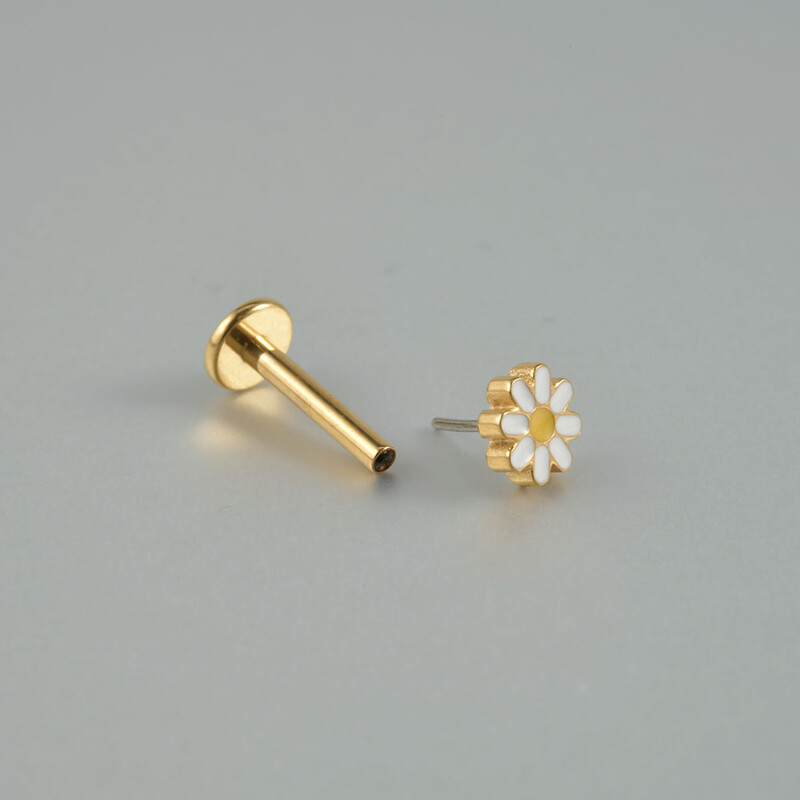 Piercing do chrupavky tragus helixu do ucha s titánovým kvetom Dreamlee PC G23, bezšvíkové labretové krúžky na pery so zeleným zirkónom