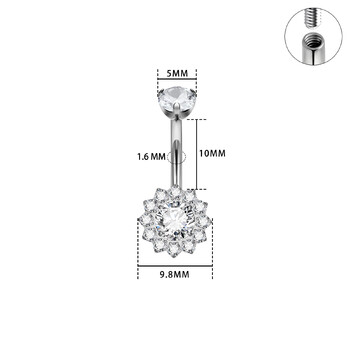 Нов модерен имплант клас G23 титанов пиърсинг за пъпа 14G кубичен циркон опал Inaly пръстен за пъп Дамски бижута за тяло