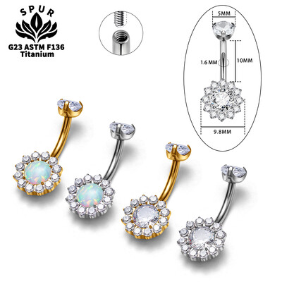 Piercing pentru buric din titan G23, cu zircon cubic, Opal, inel pentru buric, bijuterii pentru corp.