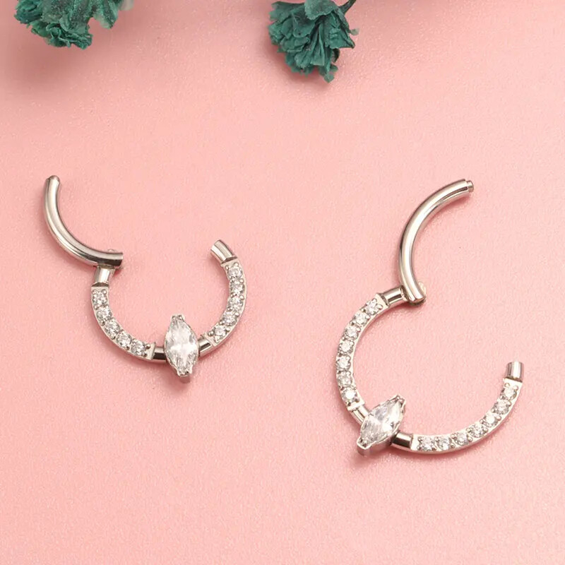 Titánové krúžky do nosa ASTM F136, piercing do septa 16G, náušnica Marquise, piercing Helix Daith, punkové implantátové titánové šperky