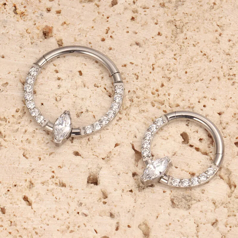 Titánové krúžky do nosa ASTM F136, piercing do septa 16G, náušnica Marquise, piercing Helix Daith, punkové implantátové titánové šperky