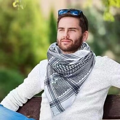 Arābu vīrieši Hijab Classic Palestine Black White Keffiyeh Square Print Šalle Shemagh Headscarf Islams Saūda Arābija Galvas Kakla Šalles