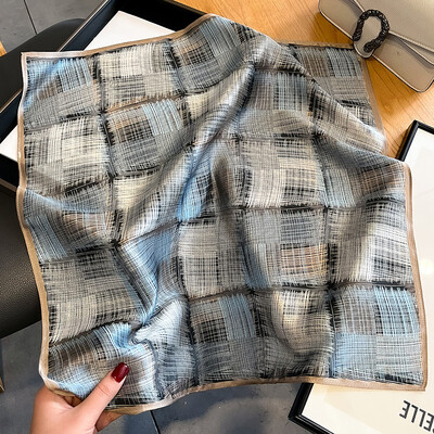 100% natūralaus šilko skara vyrams Prabangus gryno šilko kaklaskarėlis, vyriškas languotas kaklaskarelis Business Man Square Bandana Foulard 53*53cm