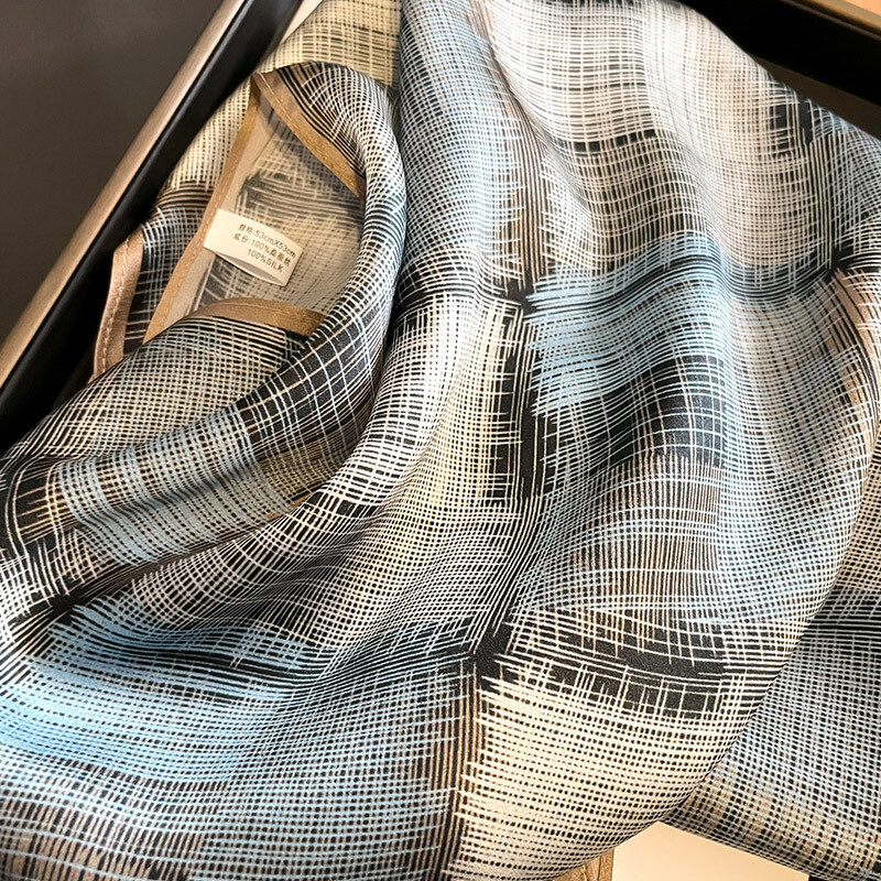 100% natūralaus šilko skara vyrams Prabangus gryno šilko kaklaskarėlis, vyriškas languotas kaklaskarelis Business Man Square Bandana Foulard 53*53cm