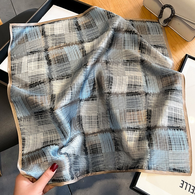 100% natūralaus šilko skara vyrams Prabangus gryno šilko kaklaskarėlis, vyriškas languotas kaklaskarelis Business Man Square Bandana Foulard 53*53cm