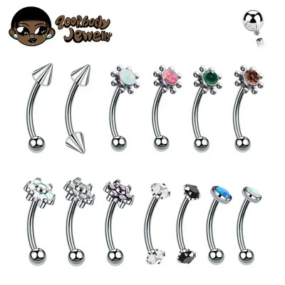 F136 Titanium Klassikaline Kulmude Piercing Inkrusteeritud Opaal Tsirkoon 16G Sisemine Niit Banaan Kumer Huule Naba Piercing Piercing Ehted