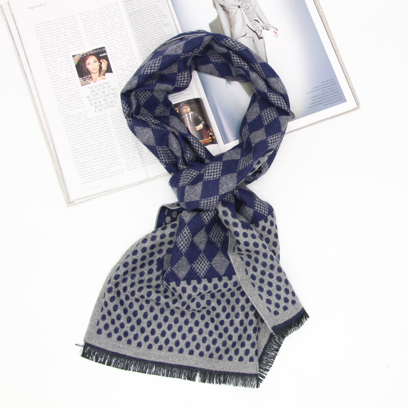 Design nou de lux cu imprimare geometrică viscoză bărbați iarnă toamnă eșarfă oameni de afaceri înfășurați culori moi negru bleumarin LL171024