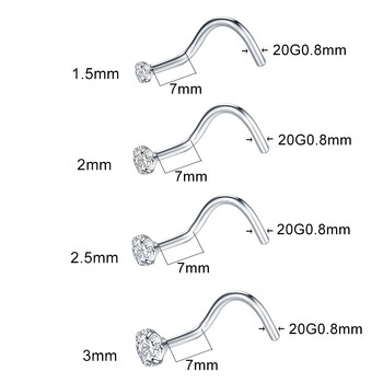 10 τεμ/παρτίδα G23 Titanium CZ Crystal Nose Septum Piercing Nose Studs 20G 18G Nose Ring Earrings Studs Body Piering Jewelry