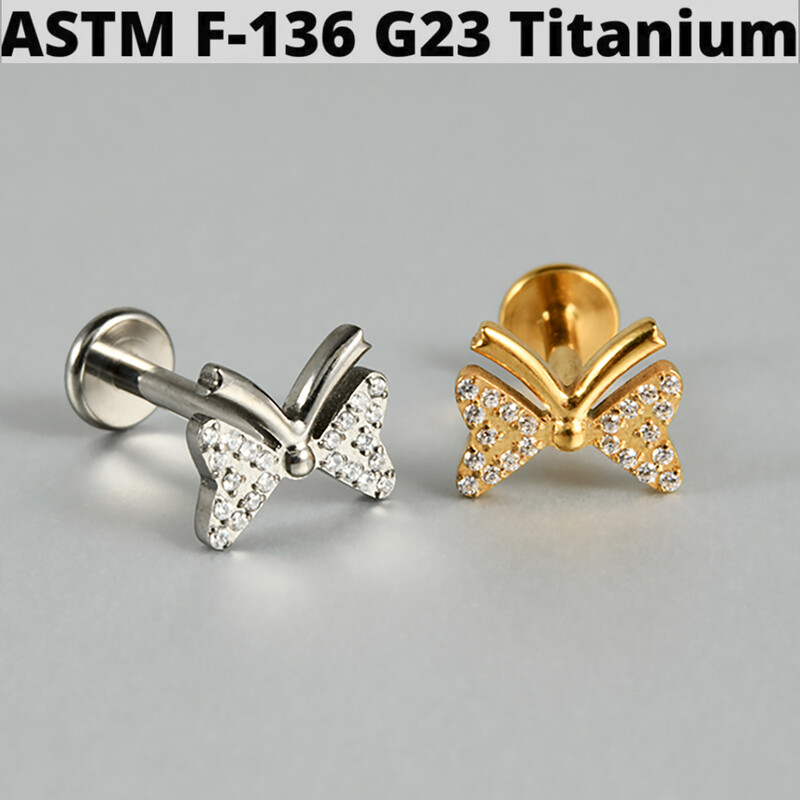 1ks G23 titánové motýľové krúžky na pery s vnútorným závitom, krížové hadie ucho, chrupavka, tragus, špirála, náušnice, piercing do laloku, šperky