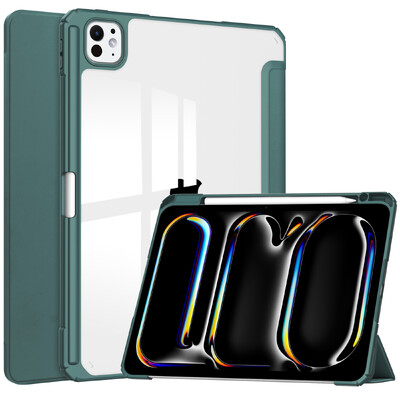 Akrila aizmugures apvalks Funda Apple iPad Pro 11 (2024) futrālim Smart Wake/Sleep A2836 A2837, salokāms statīva vāciņš ar zīmuļa turētāju