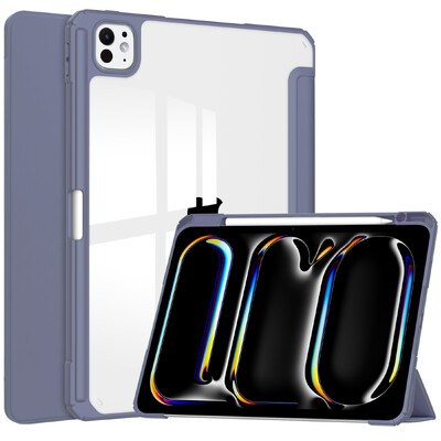 Akrila aizmugures apvalks Funda Apple iPad Pro 11 (2024) futrālim Smart Wake/Sleep A2836 A2837, salokāms statīva vāciņš ar zīmuļa turētāju