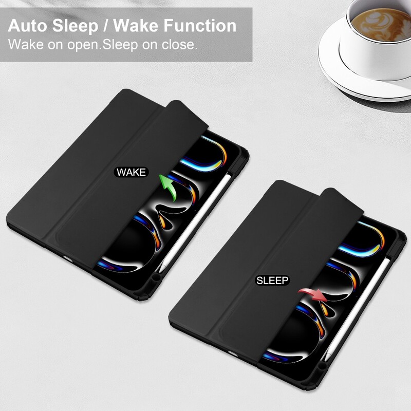 Akrila aizmugures apvalks Funda Apple iPad Pro 11 (2024) futrālim Smart Wake/Sleep A2836 A2837, salokāms statīva vāciņš ar zīmuļa turētāju