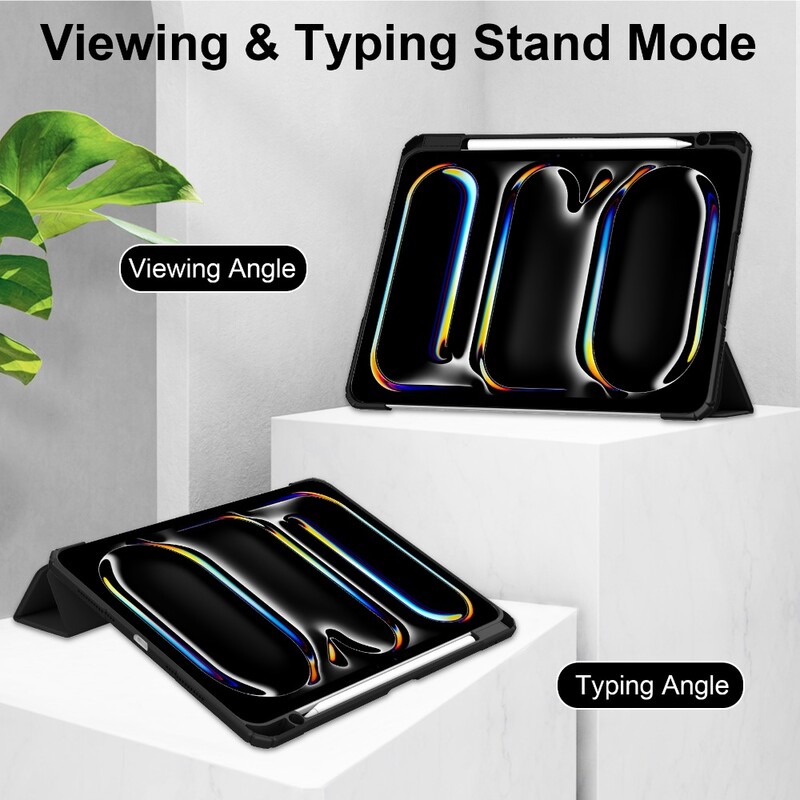 Akrila aizmugures apvalks Funda Apple iPad Pro 11 (2024) futrālim Smart Wake/Sleep A2836 A2837, salokāms statīva vāciņš ar zīmuļa turētāju