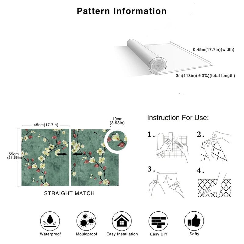 Tapet cu flori de coajă și lipire, gri, cu flori, rulou autoadeziv, impermeabil, detașabil, hârtie de contact, mobilier, masă, renovare, decor