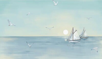 egyedi falfestmény tengeri strand tapéták nappaliba Tengerre néző táj háttér tapéta mediterrán kanapé falburkolat