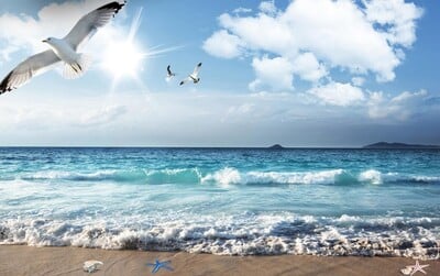 egyedi falfestmény tengeri strand tapéták nappaliba Tengerre néző táj háttér tapéta mediterrán kanapé falburkolat