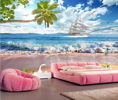 egyedi falfestmény tengeri strand tapéták nappaliba Tengerre néző táj háttér tapéta mediterrán kanapé falburkolat