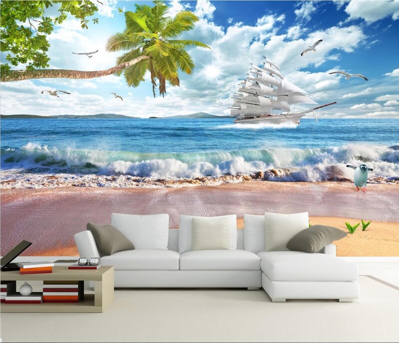 egyedi falfestmény tengeri strand tapéták nappaliba Tengerre néző táj háttér tapéta mediterrán kanapé falburkolat