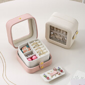 Mini kétoldalas ékszertároló doboz Hordozható utazási fülbevaló nyaklánc tároló tok nőknek Gyűrűszervező bőr vitrin