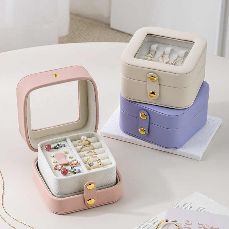 Mini kétoldalas ékszertároló doboz Hordozható utazási fülbevaló nyaklánc tároló tok nőknek Gyűrűszervező bőr vitrin