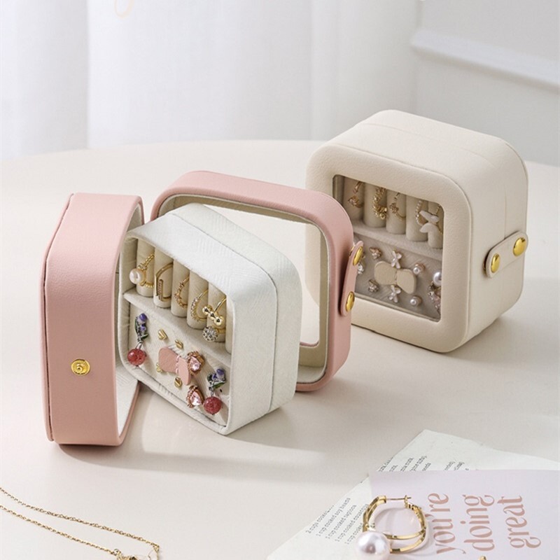 Mini kétoldalas ékszertároló doboz Hordozható utazási fülbevaló nyaklánc tároló tok nőknek Gyűrűszervező bőr vitrin