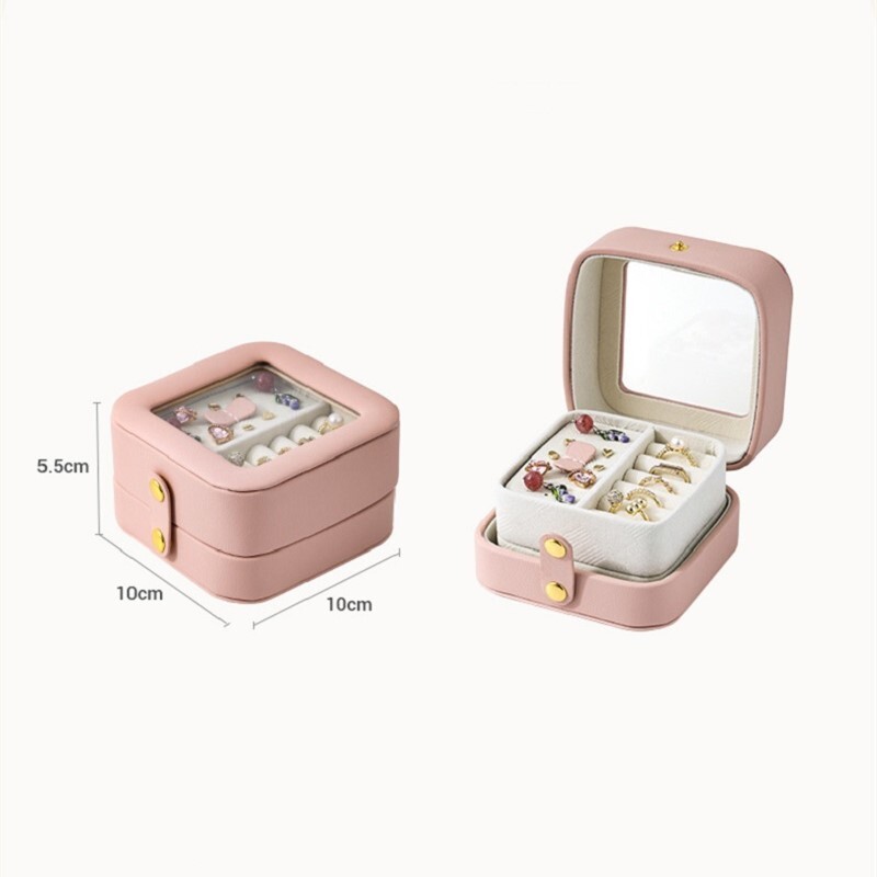 Mini kétoldalas ékszertároló doboz Hordozható utazási fülbevaló nyaklánc tároló tok nőknek Gyűrűszervező bőr vitrin