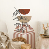 Autocolant de perete din vinil geometric cu frunze de curcubeu Boho, detașabil, autocolant de perete, detașabil, pentru copii, cameră de joacă pentru copii