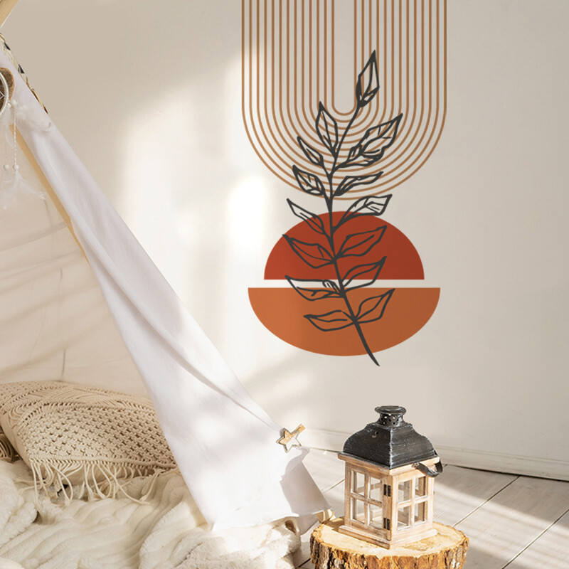 Autocolant de perete din vinil geometric cu frunze de curcubeu Boho, detașabil, autocolant de perete, detașabil, pentru copii, cameră de joacă pentru copii