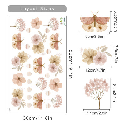 Boho listy, bylinky, poľné kvety, akvarel, nástenná samolepka, vinylová odnímateľná nástenná samolepka do detskej izby, interiér detskej izby, bytové dekorácie