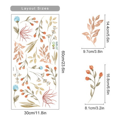 Boho listy, bylinky, poľné kvety, akvarel, nástenná samolepka, vinylová odnímateľná nástenná samolepka do detskej izby, interiér detskej izby, bytové dekorácie