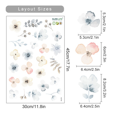 Boho listy, bylinky, poľné kvety, akvarel, nástenná samolepka, vinylová odnímateľná nástenná samolepka do detskej izby, interiér detskej izby, bytové dekorácie