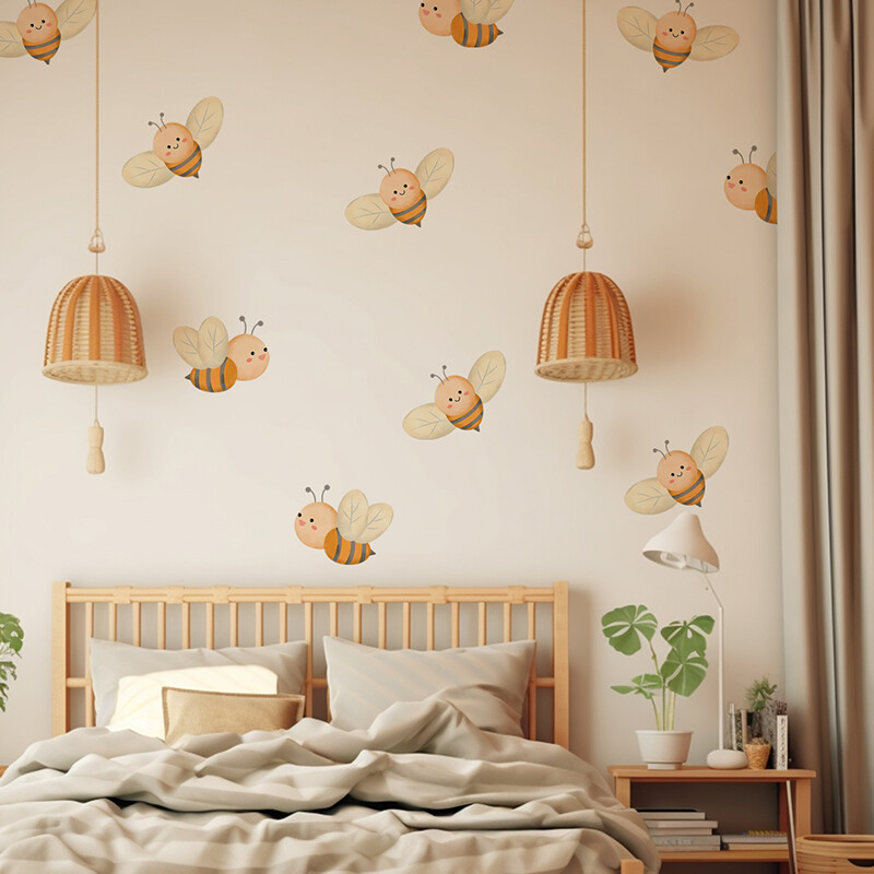Barkácsolás Rajzfilm Állatok Méhecske falmatrica gyerekszoba óvodai tapéta fali művészet lakberendezés skandináv stílusú gyerek hálószoba