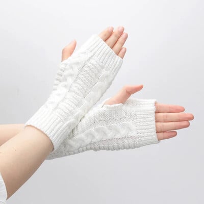 Pletené rukavice do polovice prstov, dámske teplé mäkké zimné palčiaky pre dievčatá, Guantes, dievčenské rukavice Y2K s rukávom Lolita Goth bez prstov