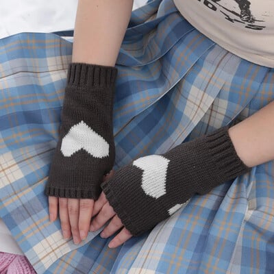 Pletené rukavice do polovice prstov, dámske teplé mäkké zimné palčiaky pre dievčatá, Guantes, dievčenské rukavice Y2K s rukávom Lolita Goth bez prstov