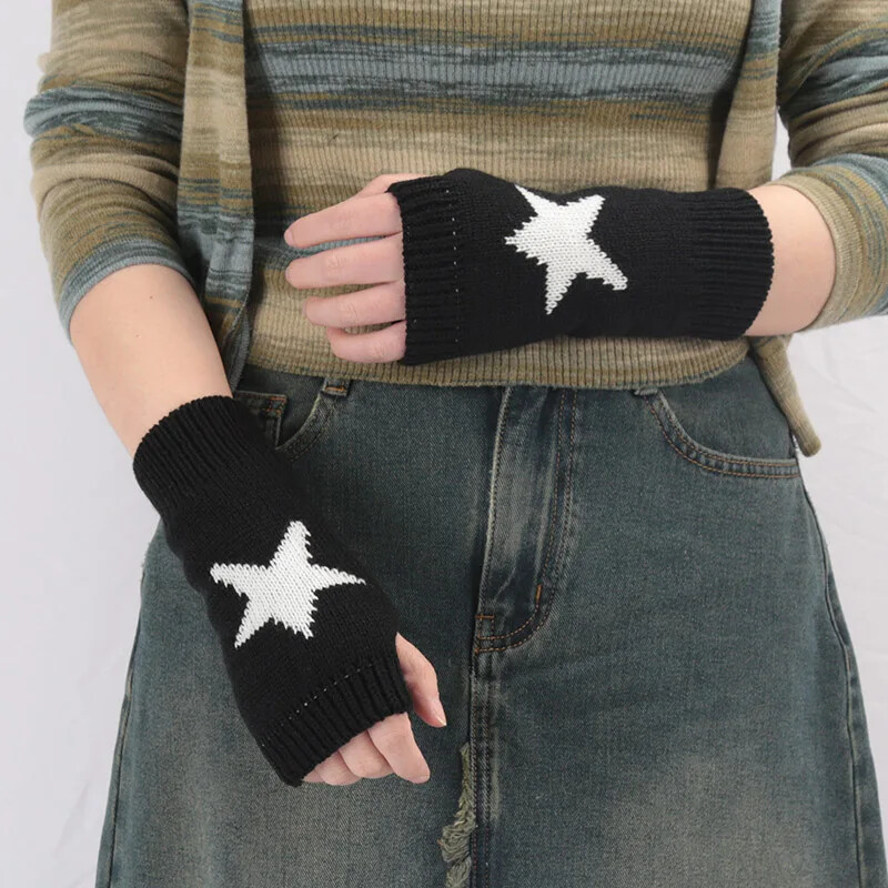 Pletené rukavice do polovice prstov, dámske teplé mäkké zimné palčiaky pre dievčatá, Guantes, dievčenské rukavice Y2K s rukávom Lolita Goth bez prstov