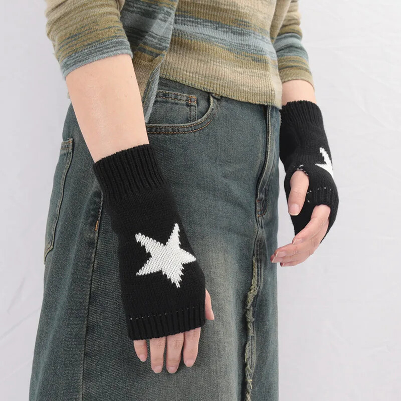 Pletené rukavice do polovice prstov, dámske teplé mäkké zimné palčiaky pre dievčatá, Guantes, dievčenské rukavice Y2K s rukávom Lolita Goth bez prstov