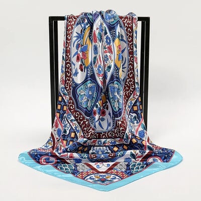 Nagyker 90*90cm-es selyemkendő női bandana szatén vintage fejkendő négyzet alakú sál fejpánt Retro nyomtatási fejkendő haj kiegészítők