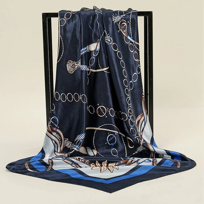 Nagyker 90*90cm-es selyemkendő női bandana szatén vintage fejkendő négyzet alakú sál fejpánt Retro nyomtatási fejkendő haj kiegészítők