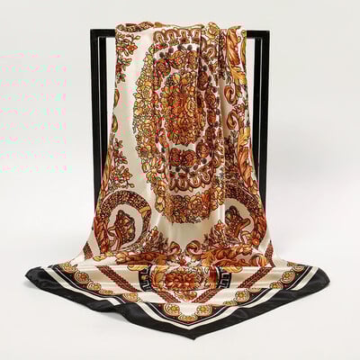 Nagyker 90*90cm-es selyemkendő női bandana szatén vintage fejkendő négyzet alakú sál fejpánt Retro nyomtatási fejkendő haj kiegészítők