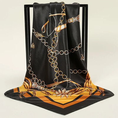 Nagyker 90*90cm-es selyemkendő női bandana szatén vintage fejkendő négyzet alakú sál fejpánt Retro nyomtatási fejkendő haj kiegészítők
