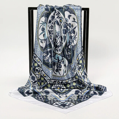 Nagyker 90*90cm-es selyemkendő női bandana szatén vintage fejkendő négyzet alakú sál fejpánt Retro nyomtatási fejkendő haj kiegészítők