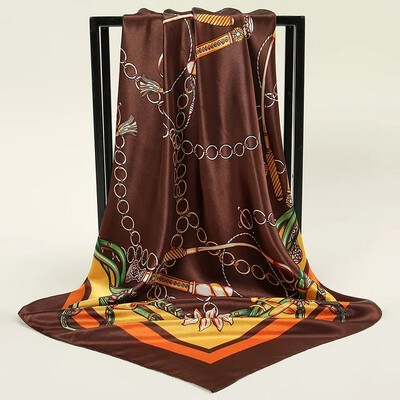 Nagyker 90*90cm-es selyemkendő női bandana szatén vintage fejkendő négyzet alakú sál fejpánt Retro nyomtatási fejkendő haj kiegészítők