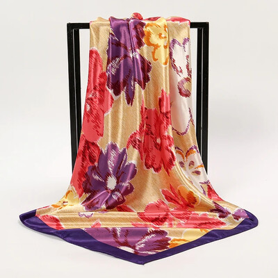 Nagyker 90*90cm-es selyemkendő női bandana szatén vintage fejkendő négyzet alakú sál fejpánt Retro nyomtatási fejkendő haj kiegészítők