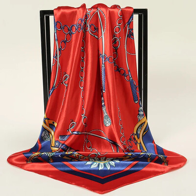 Nagyker 90*90cm-es selyemkendő női bandana szatén vintage fejkendő négyzet alakú sál fejpánt Retro nyomtatási fejkendő haj kiegészítők