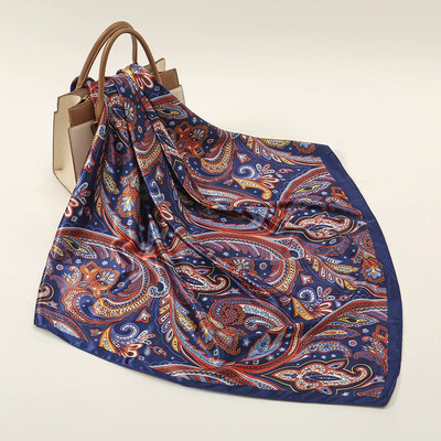 Nagyker 90*90cm-es selyemkendő női bandana szatén vintage fejkendő négyzet alakú sál fejpánt Retro nyomtatási fejkendő haj kiegészítők