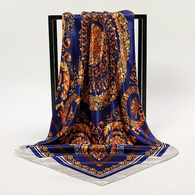 Nagyker 90*90cm-es selyemkendő női bandana szatén vintage fejkendő négyzet alakú sál fejpánt Retro nyomtatási fejkendő haj kiegészítők