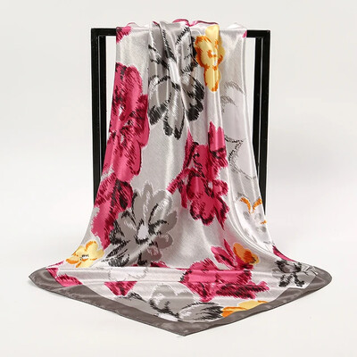 Nagyker 90*90cm-es selyemkendő női bandana szatén vintage fejkendő négyzet alakú sál fejpánt Retro nyomtatási fejkendő haj kiegészítők