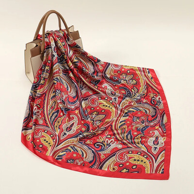 Nagyker 90*90cm-es selyemkendő női bandana szatén vintage fejkendő négyzet alakú sál fejpánt Retro nyomtatási fejkendő haj kiegészítők