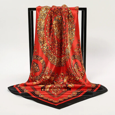 Nagyker 90*90cm-es selyemkendő női bandana szatén vintage fejkendő négyzet alakú sál fejpánt Retro nyomtatási fejkendő haj kiegészítők