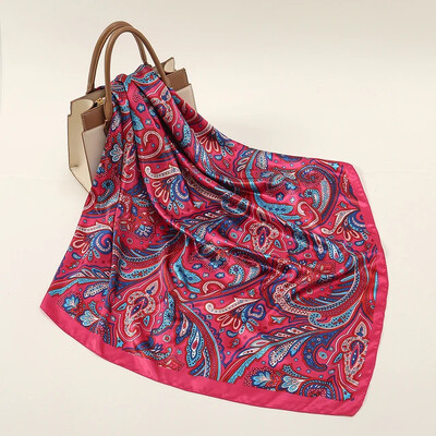 Nagyker 90*90cm-es selyemkendő női bandana szatén vintage fejkendő négyzet alakú sál fejpánt Retro nyomtatási fejkendő haj kiegészítők